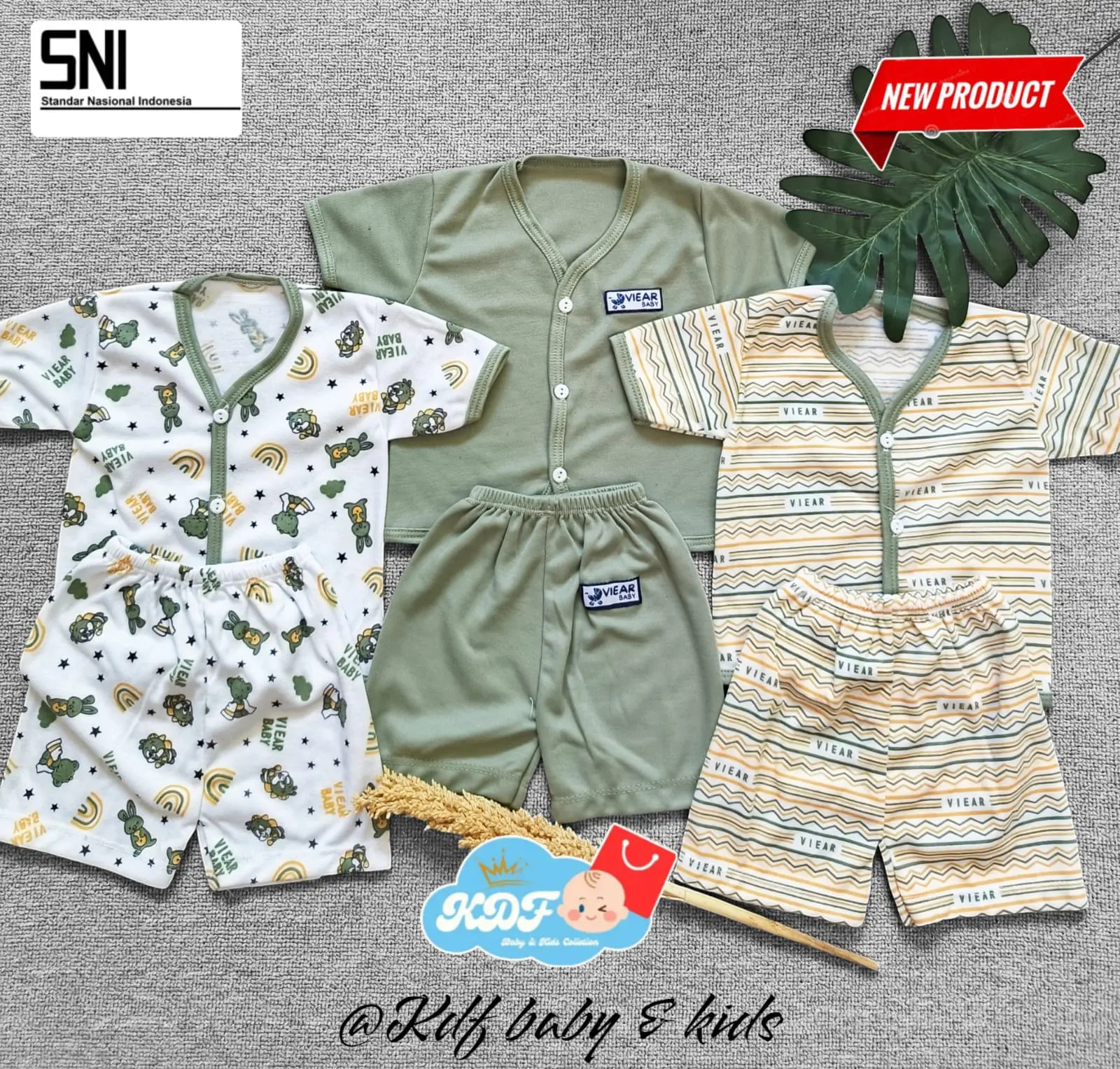 3 SETELAN PENDEK+ CELANA SNI BAYI MOTIF KELINCI GARIS USIA 0 - 3 BULAN NEWBRON