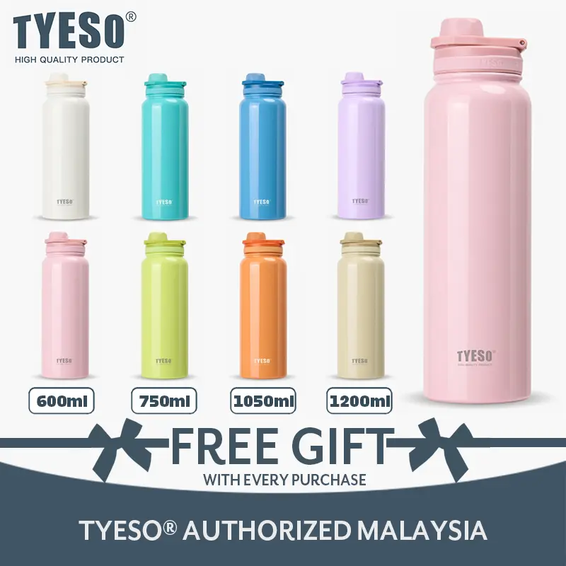 TYESO TS-8706C/TS-8709C/TS-8724/TS-8725 (600/750/1050/1200ml) Vacuum Insulated Tumbler Sport Bottle Keep Cold And Hot With Handle Water Bottle Botol Air