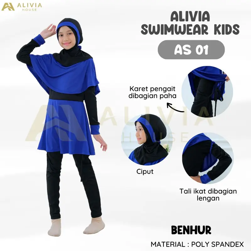 Baju Renang Anak AS01 Kids Baju Renang Perempuan Muslim Alivia Baju Renang Muslimah Anak Alivia House 1