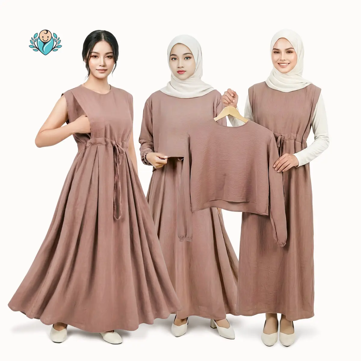 BAYIKU.ID Sora Dress Baju Menyusui 2in1 Inner + Outer Crop Model Gamis Baju Hamil Setelan Bukaan Samping