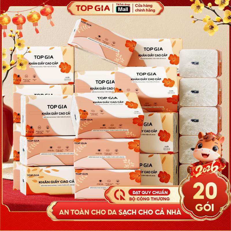   KHĂN GIẤY GÓI LỚN - SIZE TO  COMBO 20 Gói Khăn Giấy Sắc Hạ 140x170mm TOPGIA Bản To khăn giấy cao cấp Top Gia giấy ăn 4 lớp dập vân 4D bền chắc mềm mịn khăn giấy vệ sinh ĐẠT QUY CHUẨN CỦA BỘ CÔNG THƯƠNG VTG83 