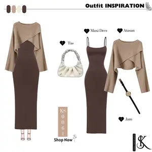 Setelan Baju Wanita Dewasa model terbaru [SWEATER - DRESS - TAS SERUT - JAM TANGAN]  Atasan  Bawahan one set 4in1 KS0061