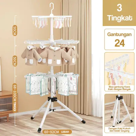 Jemuran Baju Bayi Jemuran Klip Rak Jemuran Baju  Hanger Baju Bayi Serbaguna Rak Pengeringan Bergerak 7
