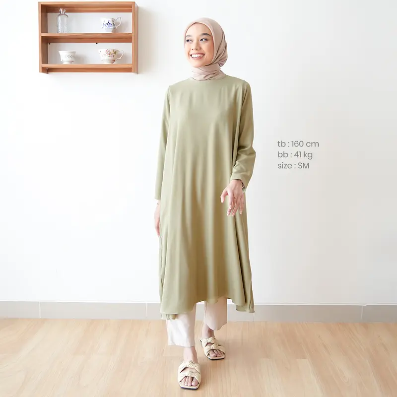 MISTYVORI | Irene Tunik Baju Wanita Basic Anti Kusut Polos Muslim Panjang Katun Soft Simple Formal Atasan Kasual Simple Casual Semi 2