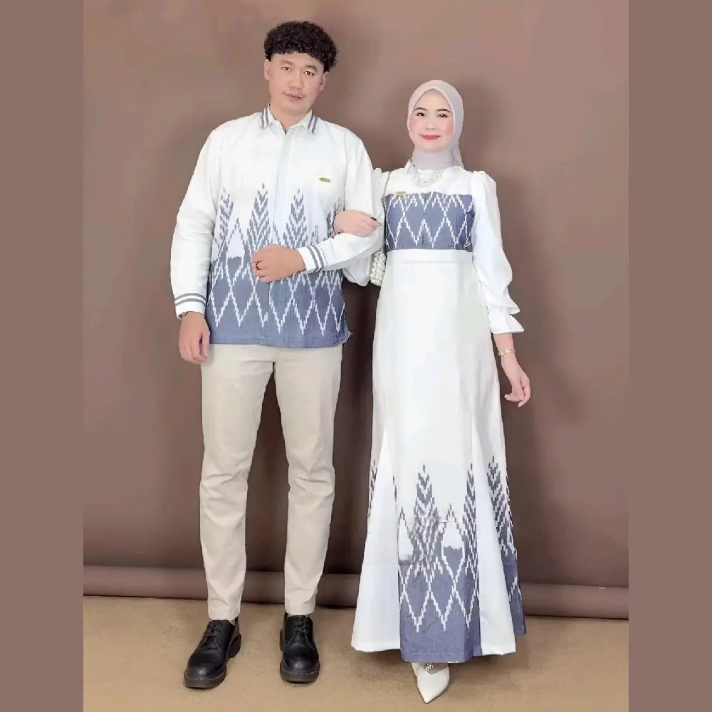 Baju Couple Gamis Tenun Troso, Dress Tenun Kondangan Pesta Formal Hitam Kombinasi, Baju Kekinian Pasangan Lebaran Kemeja Tenun B68