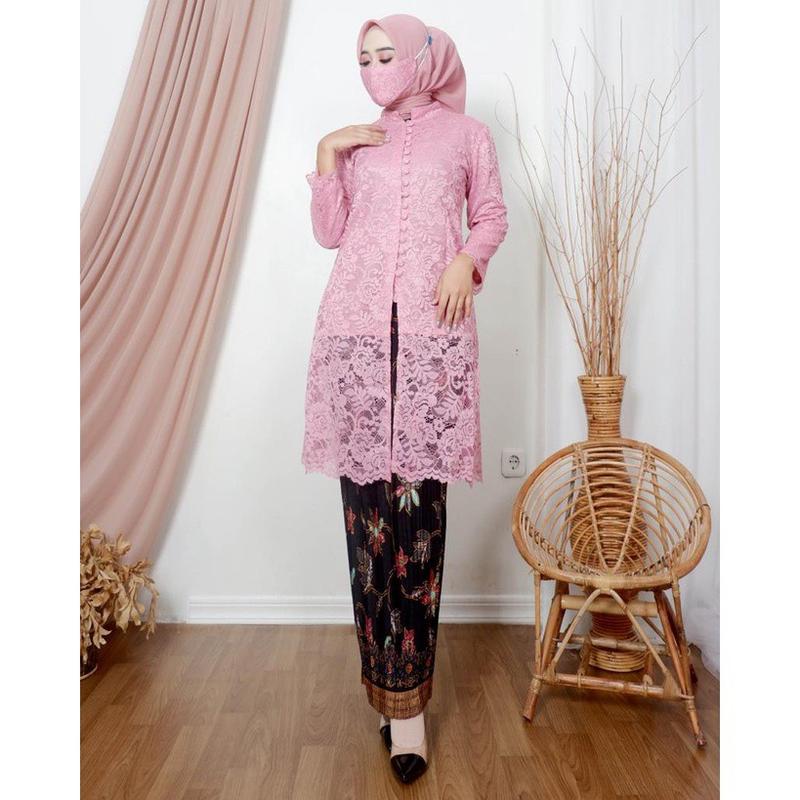 Kebaya tunik naila brukat halus premium- full kancing Polos Hitam Putih Navy Bawahan Bordir Dress Panjang Semi Wanita Pesta Atasan Seragam Setelan Kondangan Mewah Wisuda 4