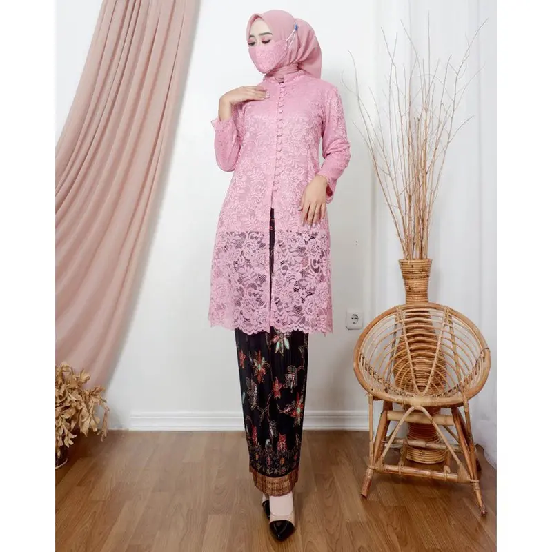 Kebaya tunik naila brukat halus premium- full kancing Polos Hitam Putih Navy Bawahan Bordir Dress Panjang Semi Wanita Pesta Atasan Seragam Setelan Kondangan Mewah Wisuda 3