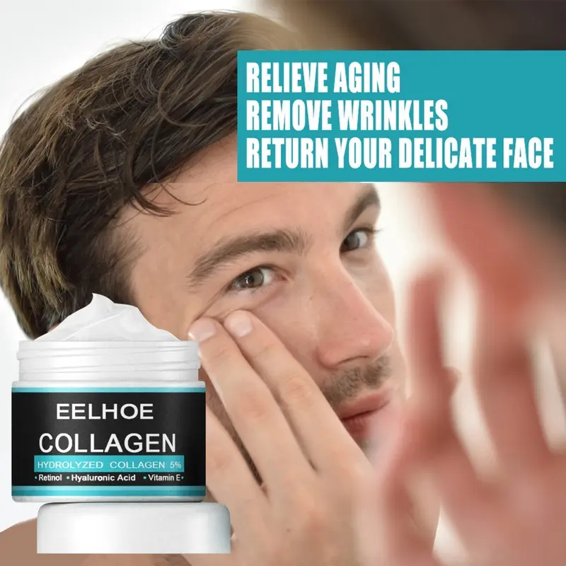 Krim Pria Pemutih Wajah Pelembut Penipis Anti Kerut Penuaan Penghilang Keriput Krim Perawatan Kulit - EELHOE Men's Collagen Cream 30g 5