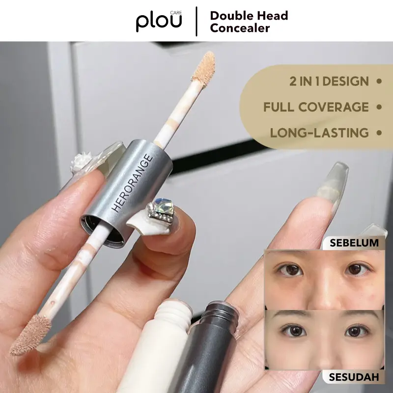 HERORANGE Double Head Stick Highlighter Concealer 2 in 1 Soft Shadow Primer Mencerahkan Menyembunyikan Bintik Jerawat Secara Alami Kosmetik Tahan Lama Long Lasting Contour Bronzer 1