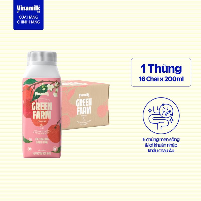 CHỌN PHÂN LOẠI - CHỈ GIAO THÀNH PHỐ LỚN Thùng 16 chai 8 chai lẻ sữa chua uống thanh trùng Vinamilk Green Farm Vải Nhài- chai 200ml