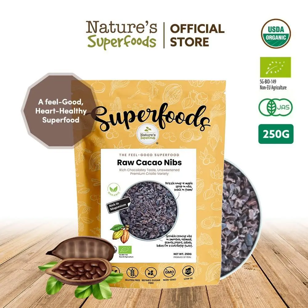 Nature's Superfoods Organic Raw Cacao Nibs 250g l Good for the Heart l Magnesium, Antioxidants l Unsweetened