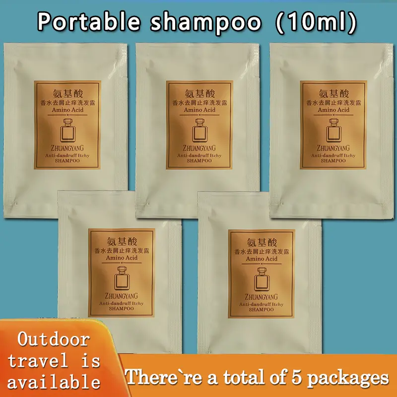 Portable shampoo. There are a total of 5 packages. Each package has a capacity of 10ml. Suitable for travel, outdoor, hotel and other scenarios.