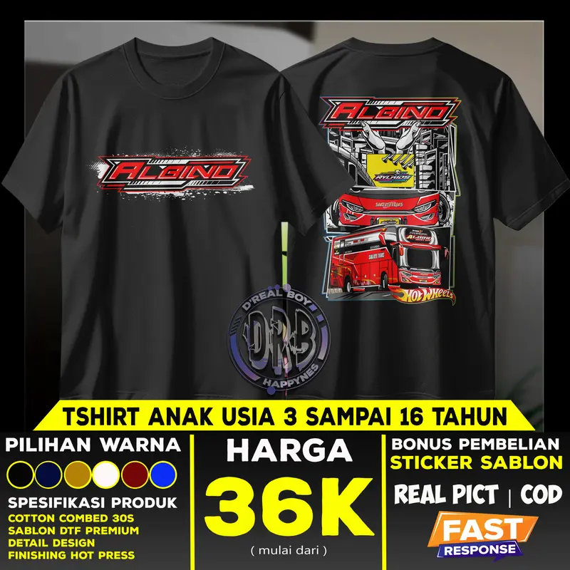 Baju Bus Anak ALBINO jb3 Dan MRVEL JB5 SANJYATRAN  dengan Stiker Gratis | Kaos Basuri Telolet | Foto Real | COD | Fashion 2