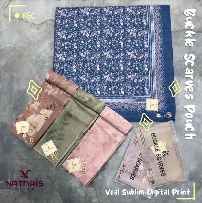 Hijab Buckle Scarves Pouch ( ISI 5 ) Segiempat Motif Printing Voal Muslim Kerudung 4