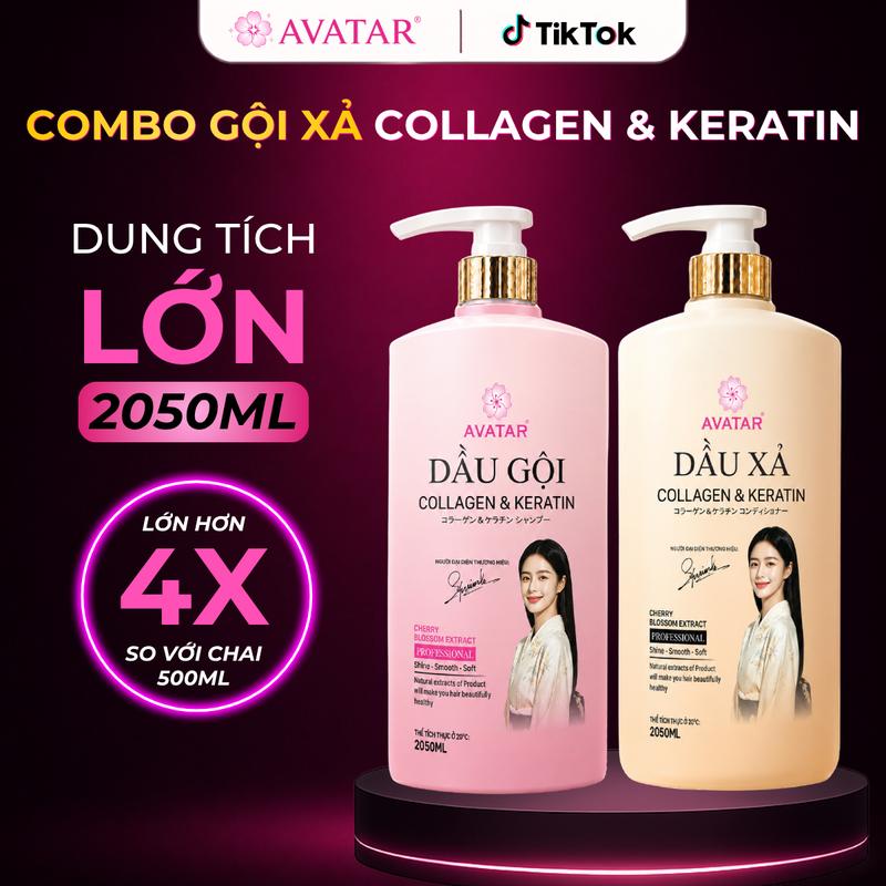 Dầu Gội& Xả Collagen & Keratin 2050ml/Chai Avatar Chính Hãng - Phục Hồi