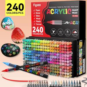 Set de marcadores acrílicos con pincel suave, punta de pincel suave y control automático del flujo de tinta; para madera, piedra, lienzo, vidrio y tela; ideal para manualidades DIY