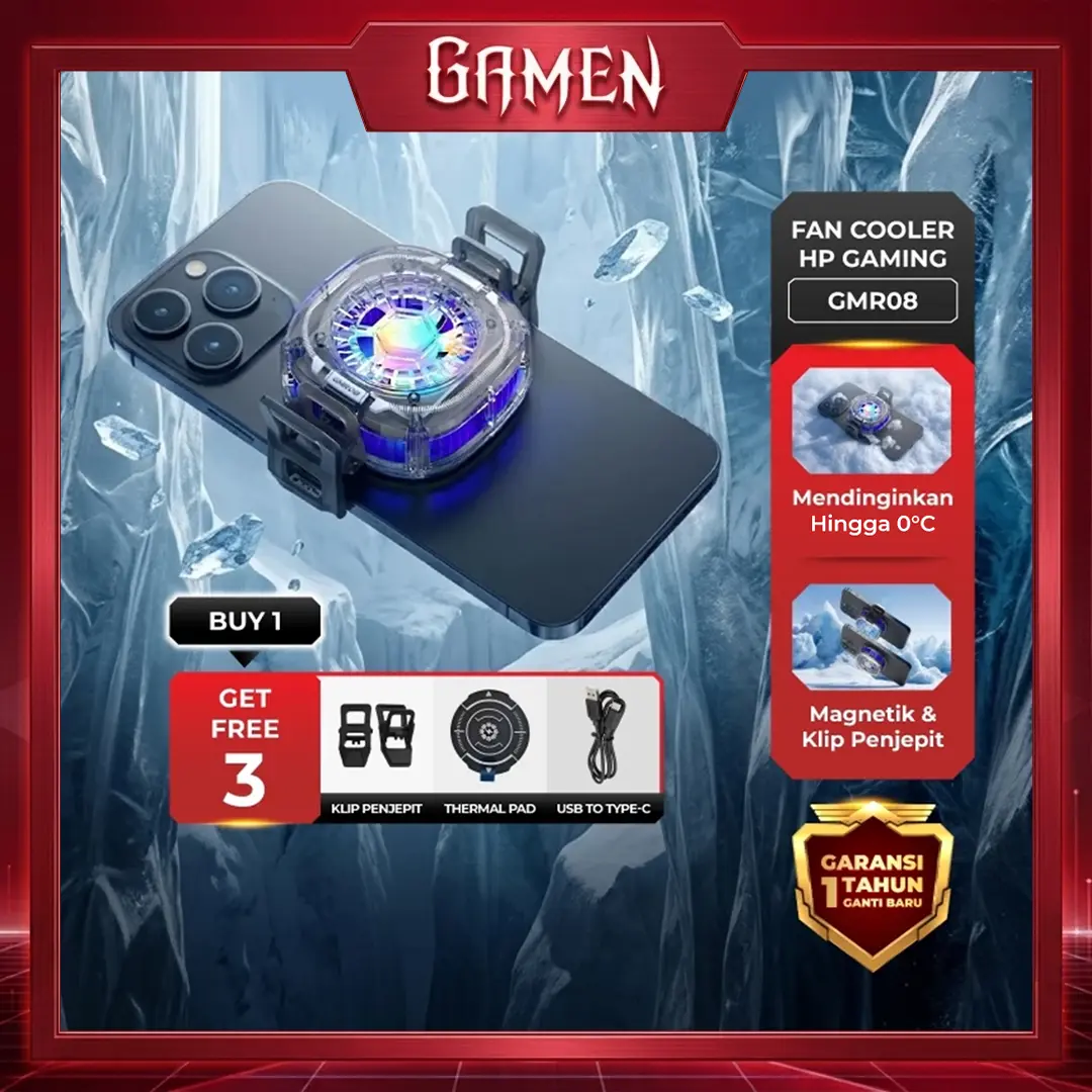 GAMEN GMR08 Fan Cooler Transparant RGB, Ponsel Pendingin Handphone/Tablet/Ipad,2 In 1 Clip Dan Magnetic - Garansi 1 Tahun (BISA COD)