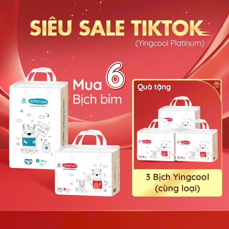 [Tặng 03 Bịch cùng loại  - Combo 6b ] ĐQ Bỉm YINGCOOL Size NB64/SD60/aMD56/MQ50/L48/XL44/XXL42/XXXL40 tã quần cho bé sơ sinh