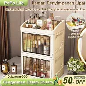 【COD】Rak Meja Kosmetik Harga Terjangkau Dapat digunakan untuk menyimpan & mengatur kosmetik, perhiasan, dan obat Kotak penyimpanan multifungsi bersekat berlapis dengan tutup Lemari penyimpanan estetis & rapi