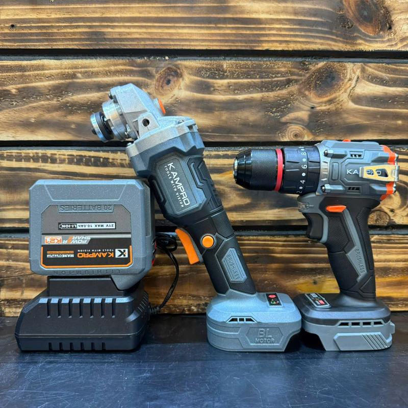 COMBO Máy khoan pin 3 chức năng Kampro 9221 và máy cắt Kampro K1Pro với động cơ không chổi than và chân pin phổ thông ( 1 PIN 1 SẠC )