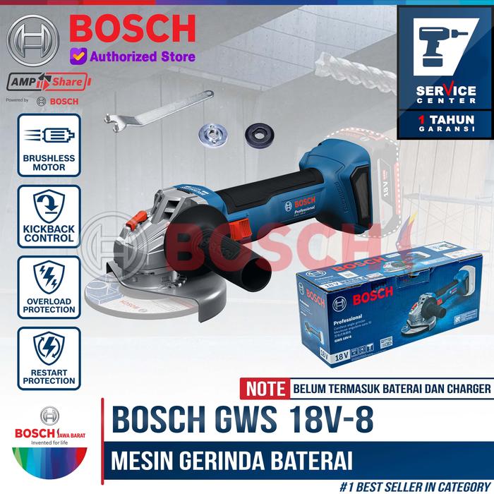Gambar BOSCH Mesin Gerinda Tangan Baterai GWS 18V-8 Angle Grinder Cordless 18 Volt SOLO Brushless Motor 11000 RPM 100mm Grinding Disc Garansi 1 Tahun GWS18V-8 dari Bosch Tools Authorized BTS Kota Bogor Tokopedia