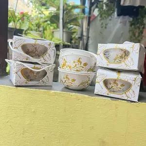 ( Isi 50pcs ) Souvenir Mangkok Batik Gold Mini Kemasan Box Putih Gold Free kartu ucapan terima kasih