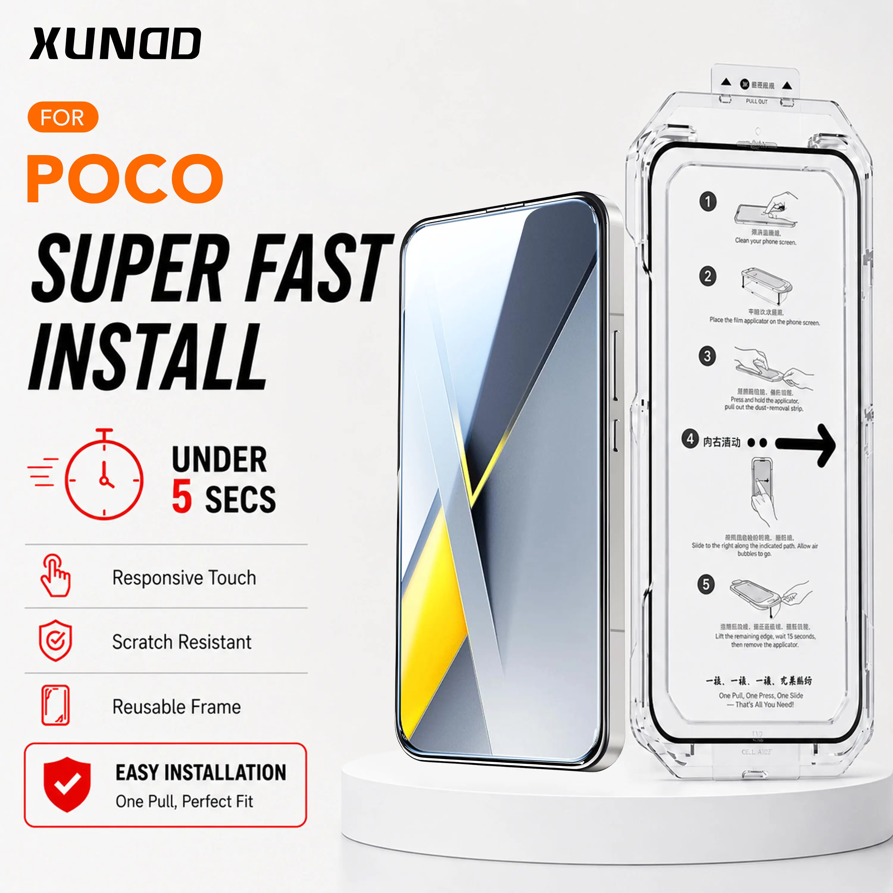[INSTANT] Xundd  Quick-Fit Install Tempered Glass untuk Poco F7 F8 PRO F8 ULTRA X8 PRO MAX X7 PRO X6 X6 PRO 5G ANTISPY/HD Clear Anti-Fingerprint Tahan Goresan Dust-Free Installation Layar Ponsel Smartphone Cover