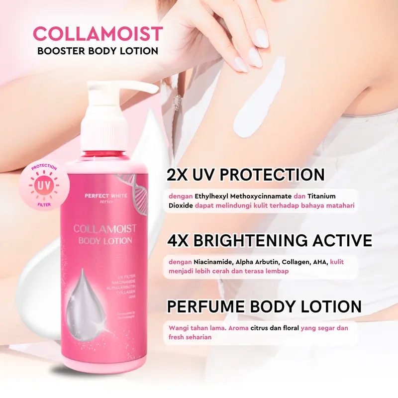 [DAPAT 4] PERFECT WHITE Skin Booster Bundling [AHA Body Serum 50ml, Pink Pome Arbutin Serum, Collamoist Body Lotion, Snow White Body Lotion] | Perawatan Tubuh Pencerah Mencerahkan Kulit Badan Kusam Belang Bekas Luka Dark Spot Noda Hitam 2