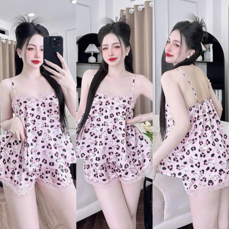 Bộ Đồ Ngủ Nữ Sexy HEUN YOUNG Đồ Bộ Nữ, Bộ Mặc Nhà 2 Dây Phối Ren Quần Đùi Lụa Latin Mềm Mịn FreeSize 40-65kg Áo Kem Women 7