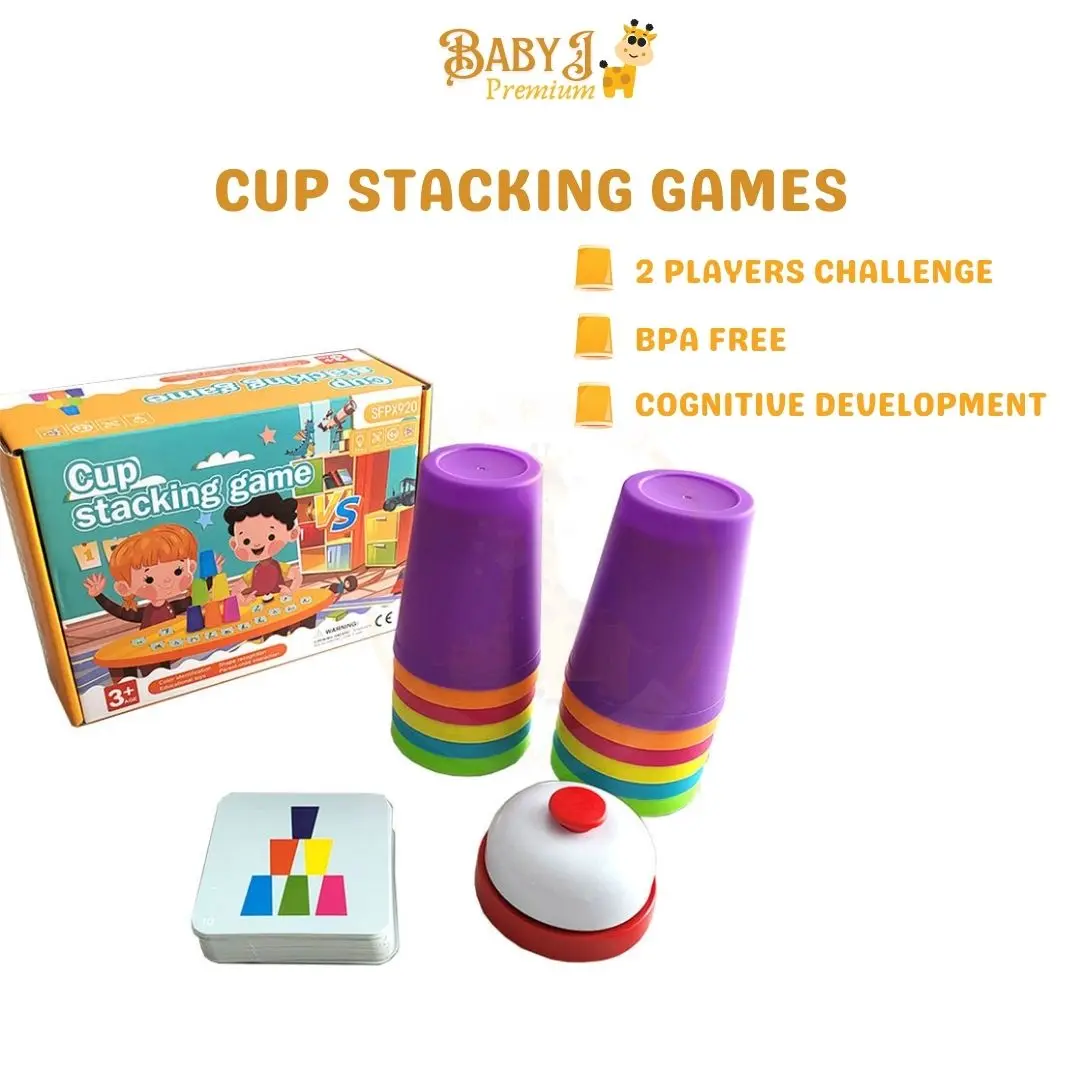 Stacking Cup Challenges For Kids Adult With Image Card And Bell Montessori Toys Boys Game Set Children Girls