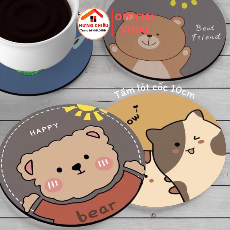  Miếng lót cốc lót ly kích thước 10cm hình tròn đế cao su chống trơn trượt - Hưng Chiếu 