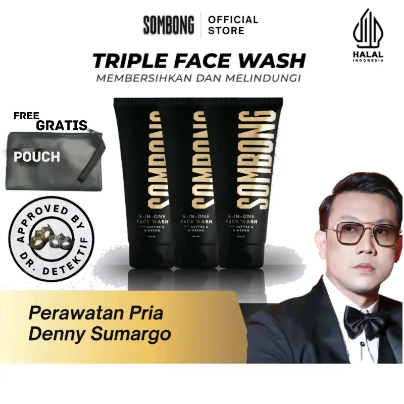 3 FACE WASH SOMBONG + POUCH