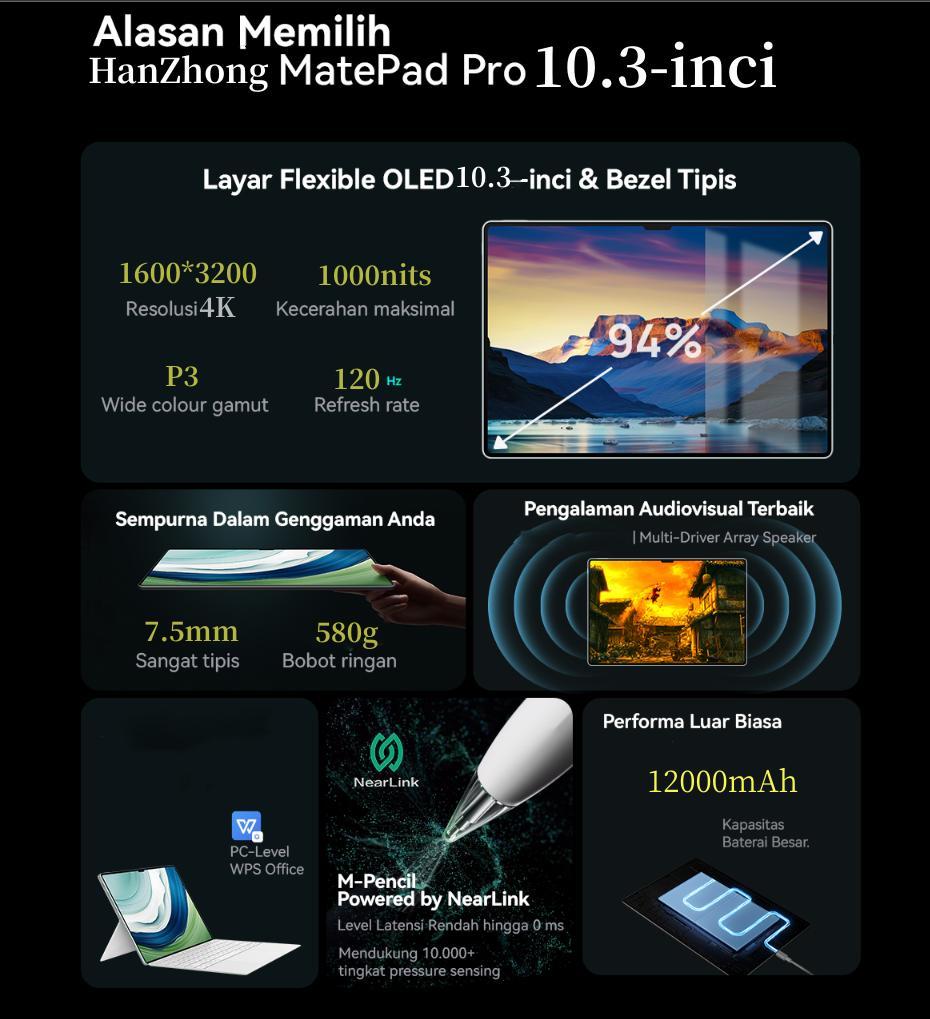 Han.Z MatePad H13 Pro 10.3" Tablet [16GB+1TB] | Pengalaman Pro Layaknya PC | 120Hz OLED Real Color FullView Display | Ultra-tipi