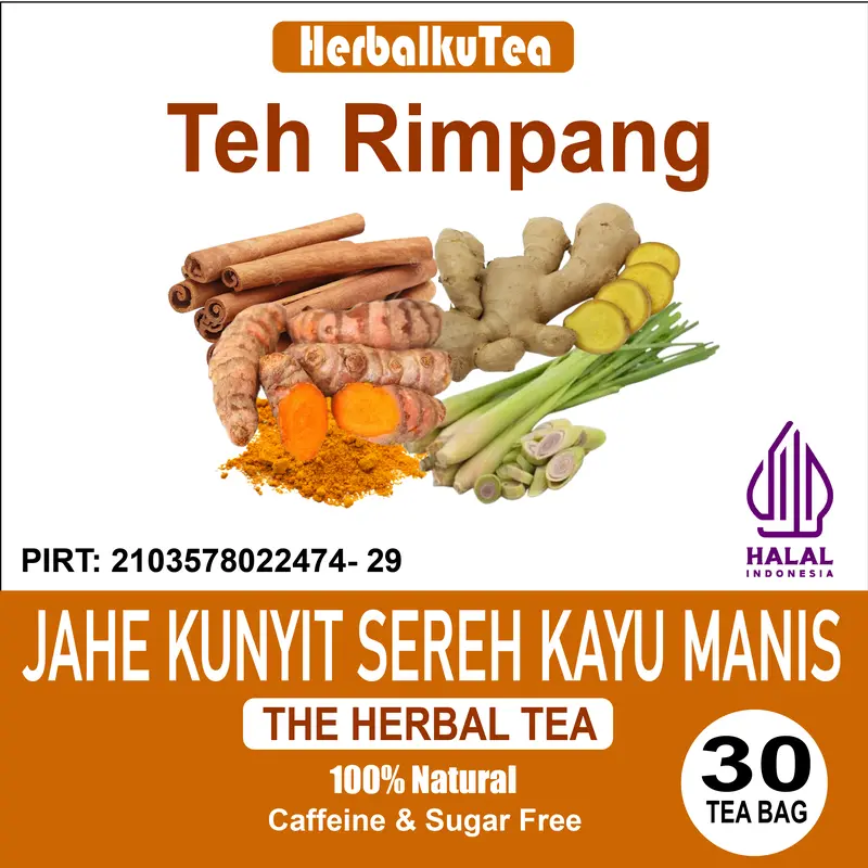 HerbalkuTea - Teh Rimpang Jahe Kunyit Sereh Kayu Manis isi 30 Tea Bag 1