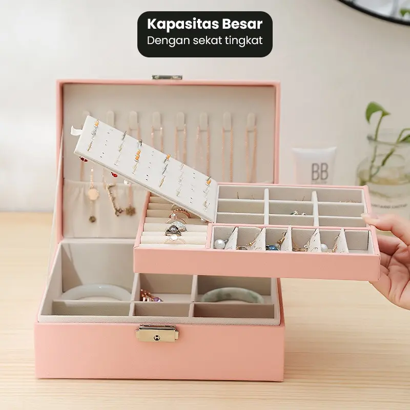 Dejavu Kotak Perhiasan Jewelry Box Display 2 Layer Storage Box Organizer Kalung Makeup Box Cincin Gelang Anting Jam Tangan Tempat Penyimpanan Travel HDK310 3