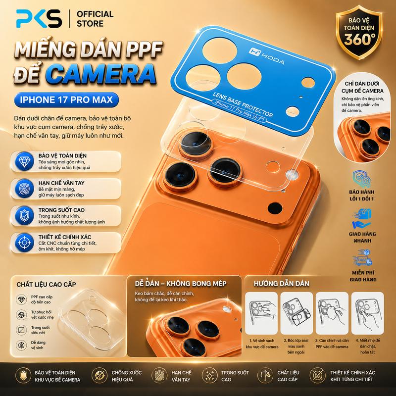 Miếng Dán Đế Camera Tràn Viền HODA iPhone 17 Series – Bản Cao Cấp, Nhám Chống Vân Tay, Bảo Vệ Đế Camera – PKS OFFICIAL STORE