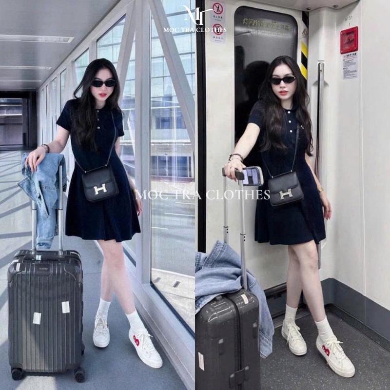 Đầm polo kiểu nữ Loại 1 thiết kế logo thêu sang trọng, Váy polo nữ cộc tay dáng xoè ngắn tiểu thư