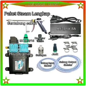 Alat Steam Hiu Dual Pump 12 Lpm 8.8Bar Guntabung Sabun Untuk cuci motor/Mobil/AC Adaptor 12v 8A