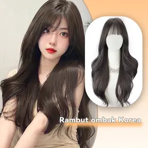 Wig bergelombang yang elegan/Alami/ Panjang Poni/rambut palsu/rambut palsu wanita/rambut palsu wanita curly/wig wanita 65cm