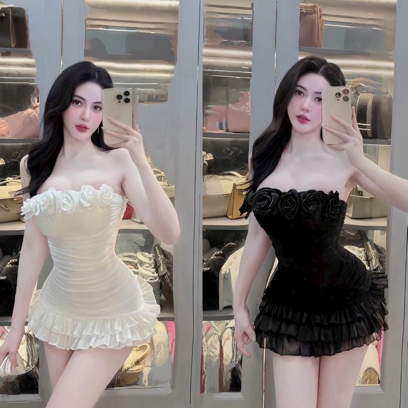 Đầm body quây lưới body đính hoa tua rua nhún dáng ngắn Váy ôm body quây đính hoa xoè tầng sexy sang chảnh đi chơi đi tiệc vaynudep bồng