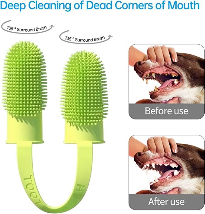 Product Introduction of Pet Double-Finger Toothbrush 135º Surround Bristles for Easy Teeth Cleaning Dental Care for Puppies Cats Small Pets 8