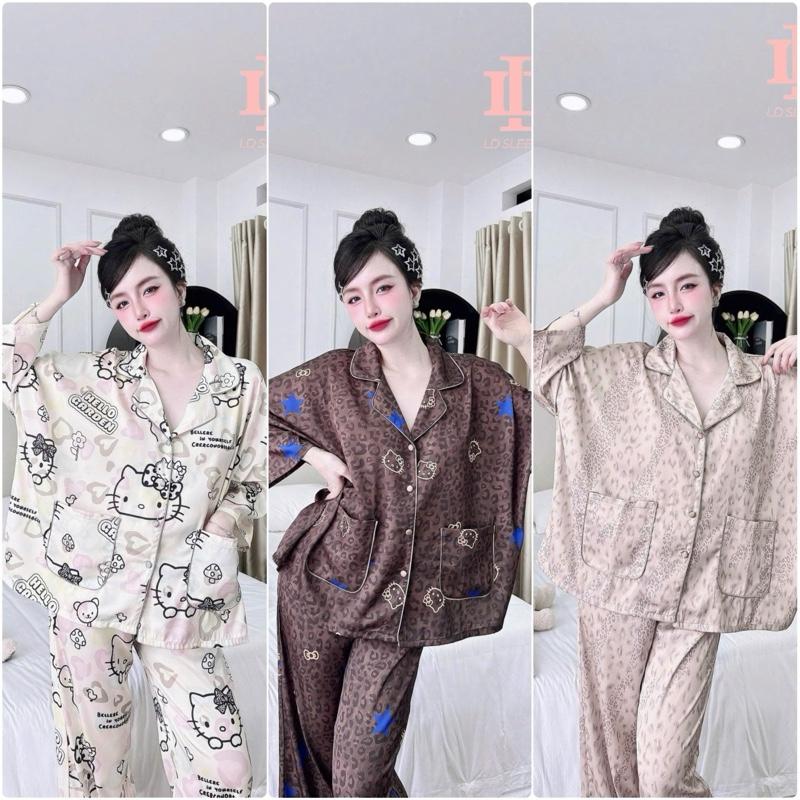 ĐỒ BỘ NỮ PIJAMA - LỤA HÀN CHÂU - 45KG - 65KG - TAY lỡ 2 túi áo quần dài 95cm - 10m
