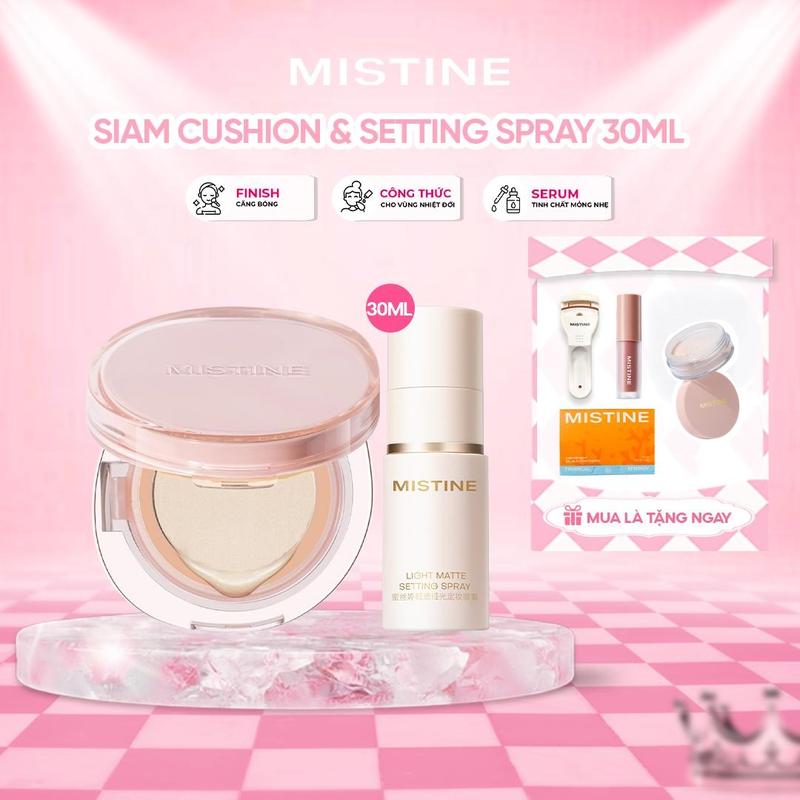 MISTINE Combo Phấn Nước Siam Cushion & Xịt Khóa Nền 30ml Che Phủ Kiềm Dầu Hoàn Hảo