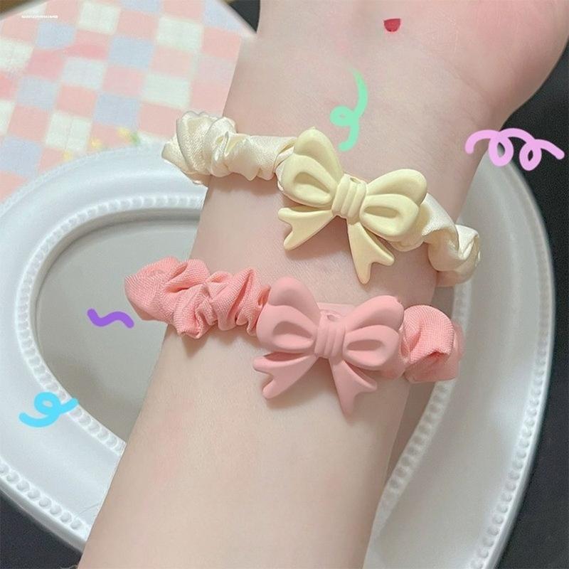 New Cheese Heart Wrinkle Hair Band Candy Color High Elastic Bow Headband Little Fresh No Harm Sweet Hair Rope Children Headdress 1