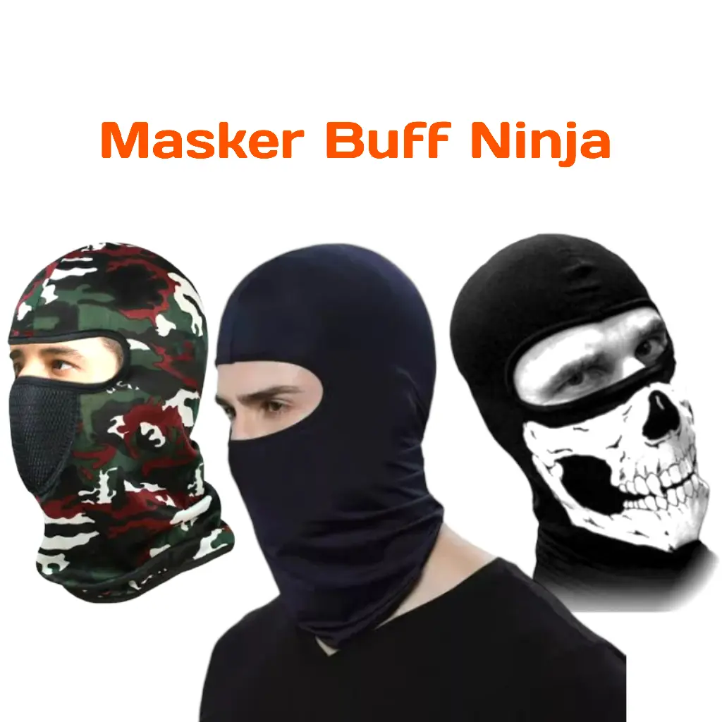 Masker Baf Ninja Full Face Balaclava Masker Baff Motor/Mancing Hitam Polos, Army, dan Tengkorak