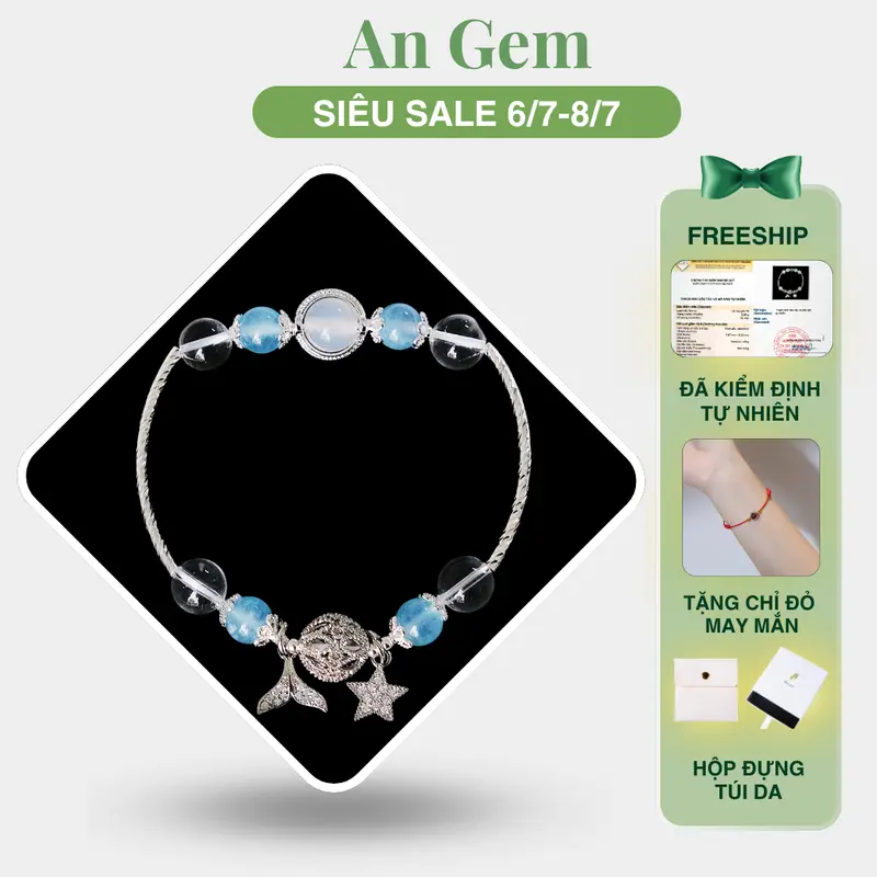 Vòng tay An gem đá năng lượng Aquamarine mix Trắng full charm, lắc tay đá tự nhiên phong thuỷ phụ kiện đeo tay nữ quà tặng sinh nhật giáng sinh Noel Tết Valentine [TẶNG CHỈ ĐỎ] 0