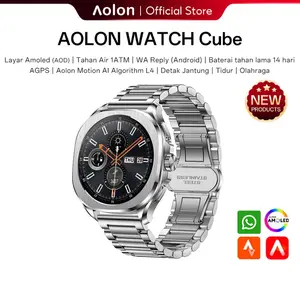 Aolon Cube AGPS Whatsapp Reply Jam Tangan Pintar Pria Layar AMOLED 1ATM Tahan Air 140 Mode Olahraga & Sensor Denyut Jantung Generasi Ketiga Smartwatch
