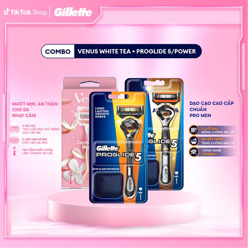 Combo Dao Cạo Nam & Nữ - Dao Cạo GILLETTE Venus White Tea 1 Cán + 2 Lưỡi + Dao Cạo Nam Lưỡi Dao Cạo GILLETTE Cao Cấp 5 lưỡi Proglide5 Proglide5 Power có pin
