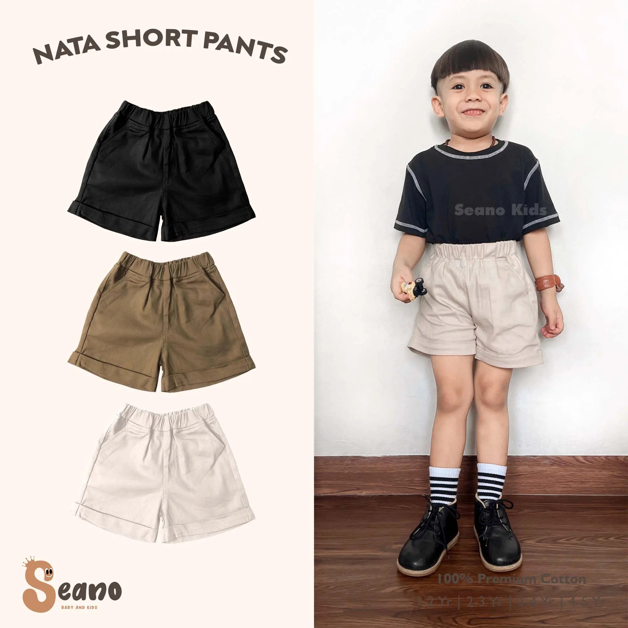 Nata Short Pants - Celana Chinos Pendek Anak 1-5 Tahun Balita Unisex Cotton Twill - Celana Chino Anak