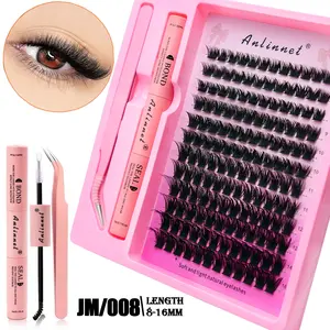 New ANLINNET JM seri bulu mata eyelash extension 1 paket | DIY bulu mata & Lem Set Panjang 8-16mm Eyelash bulu mata palsu + lem anti air